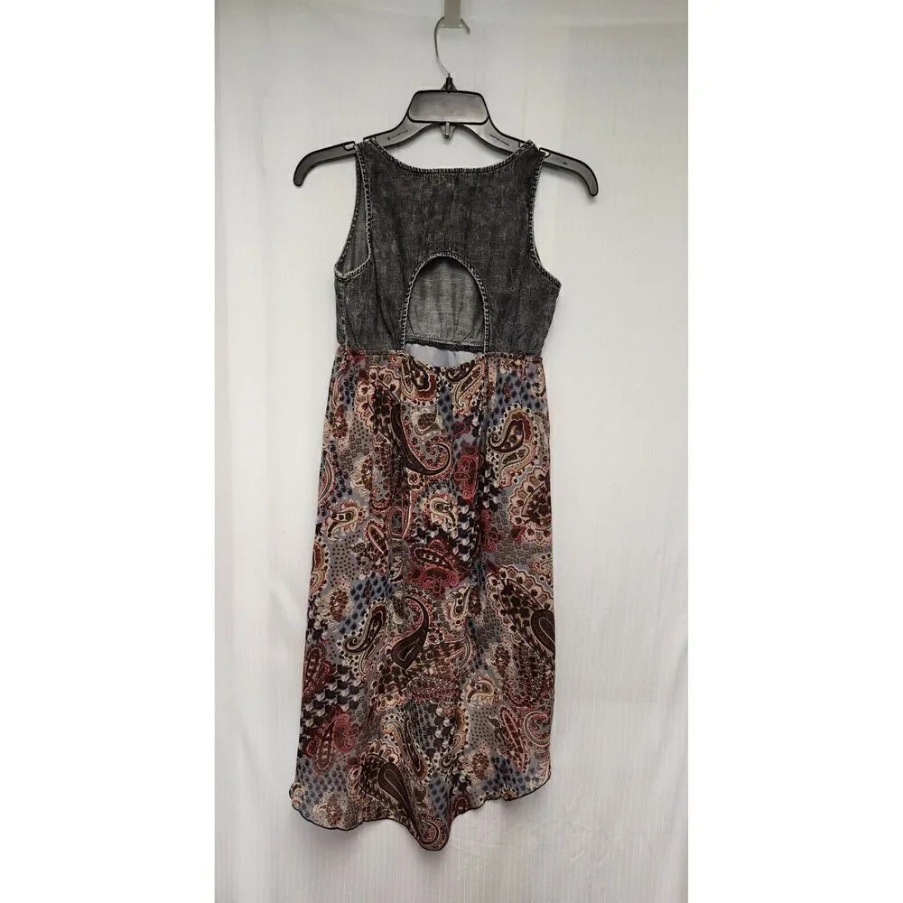 Girls Mia Chica Low High Denim & Chiffon Sleeveless Multicolor Dress Size L-14